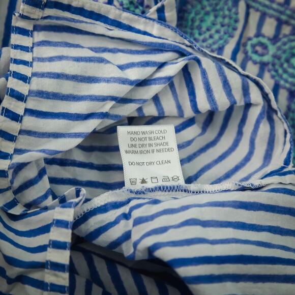 Roberta Roller Rabbit Size Medium M Blue Stripe Embroidered Cotton Tunic Top - Picture 7 of 8